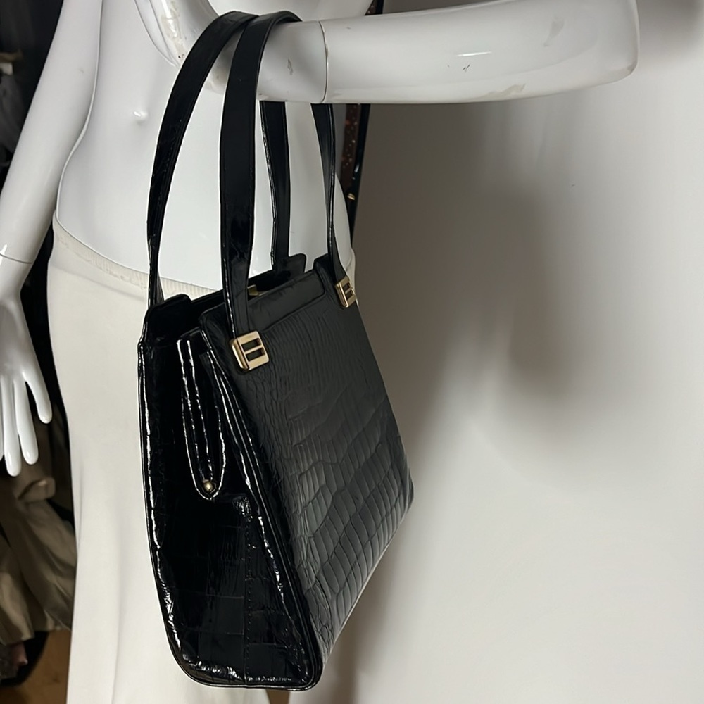 Large Structured Crocodile Shoulder Hand Bag - image 8